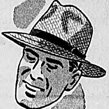 Drawing of male face wearing fedora hat.