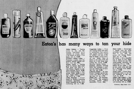 Ad with a row of suntan products